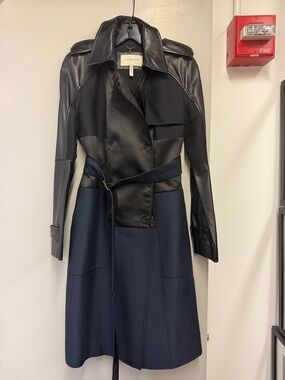 Bcbg runway Black and Navy Mixed-Media Trench Coat